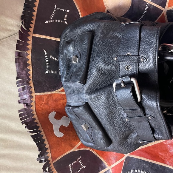 Cole Haan Large Black Pebbled Leather Saddle Bag - Picture 2 of 16